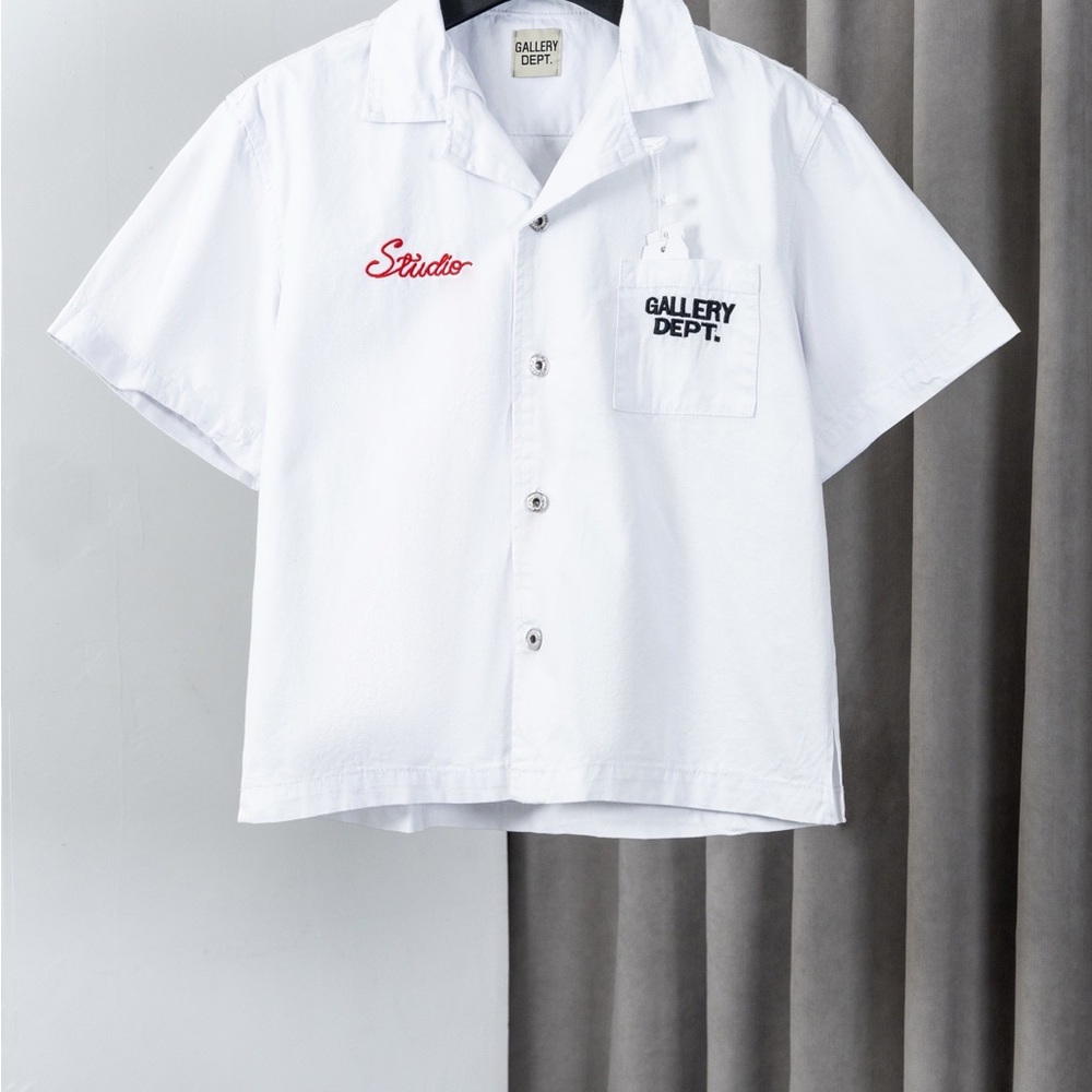 Gallery Dept White Camp Shirt with Red Script and Black Logo